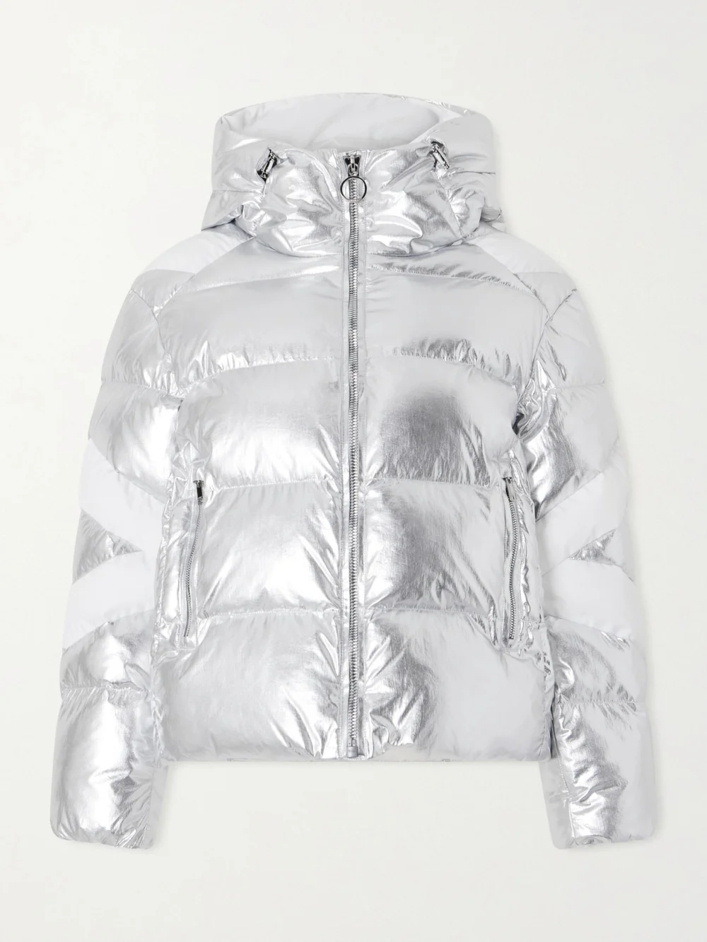 Fusalp Charloy Hooded Quilted Padded Metallic Shell Jacket in silver