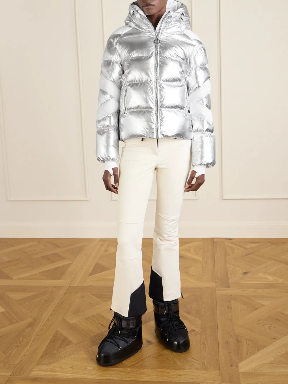Fusalp Charloy Hooded Quilted Padded Metallic Shell Jacket, worn by a model
