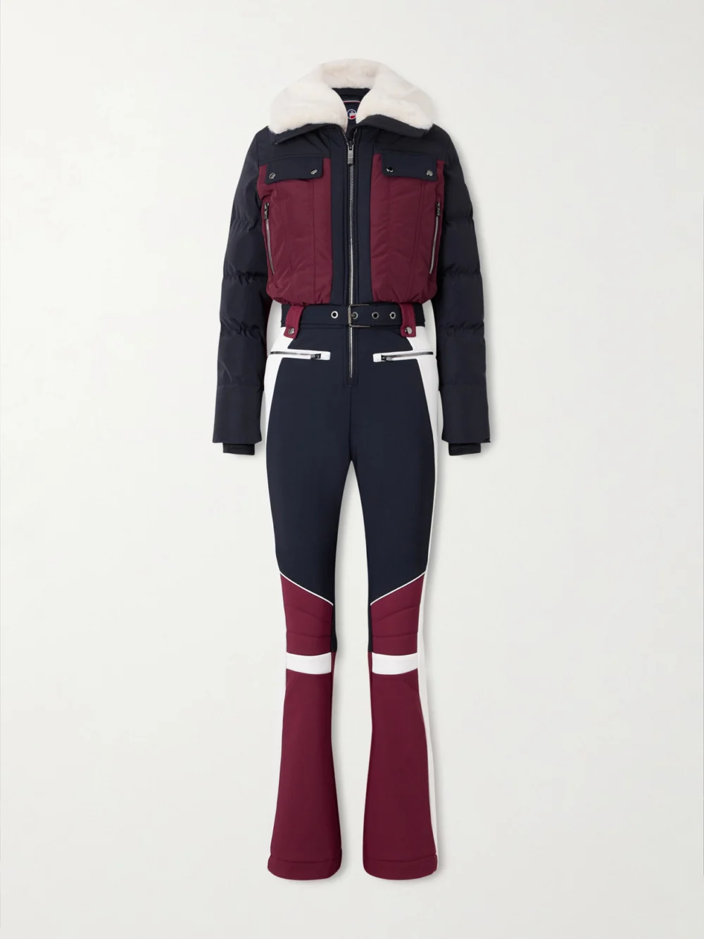 Fusalp Karei Belted Plush-trimmed Padded Shell Ski Suit in burgundy