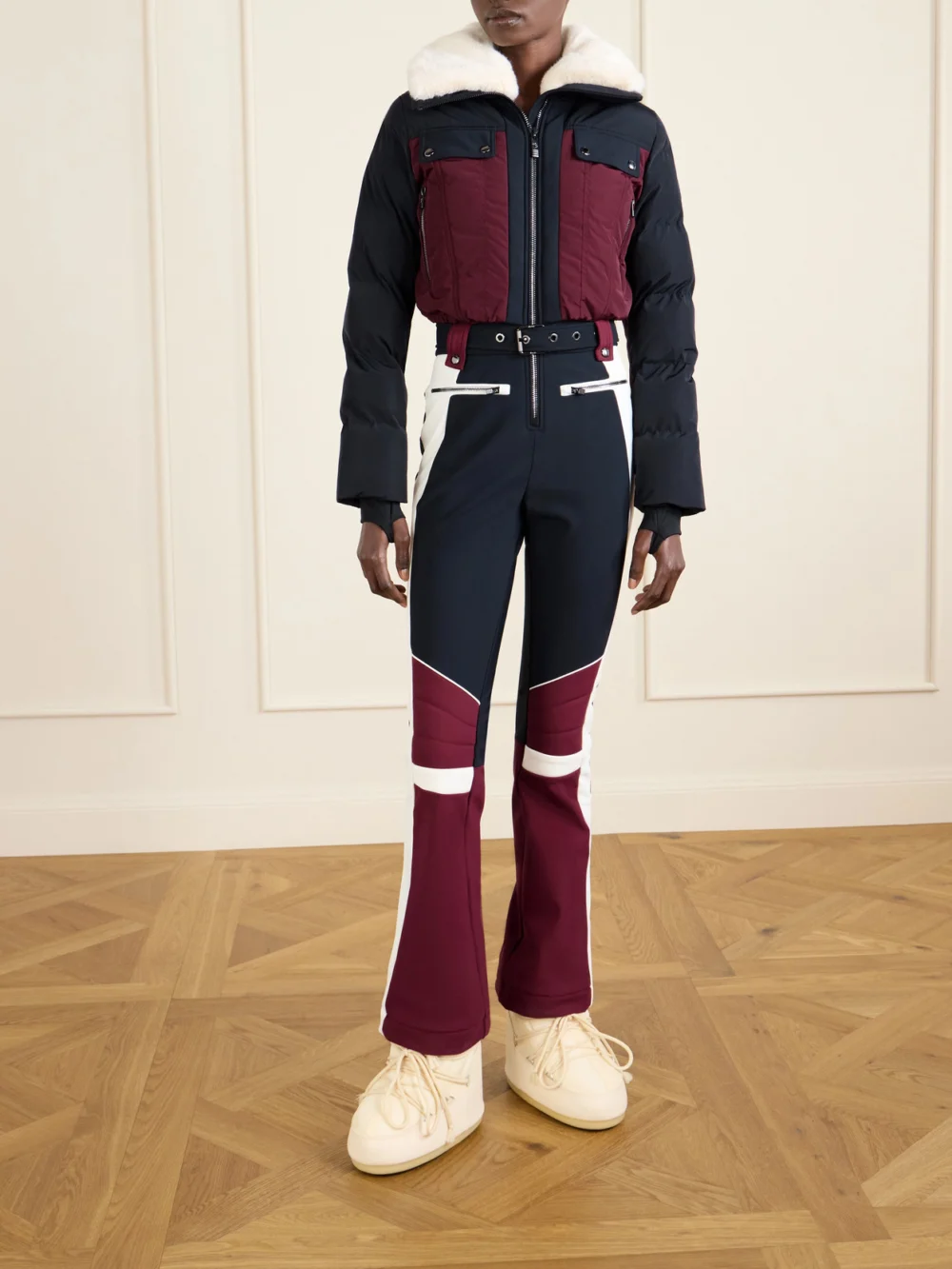 Fusalp Karei Belted Plush-trimmed Padded Shell Ski Suit, worn by a model