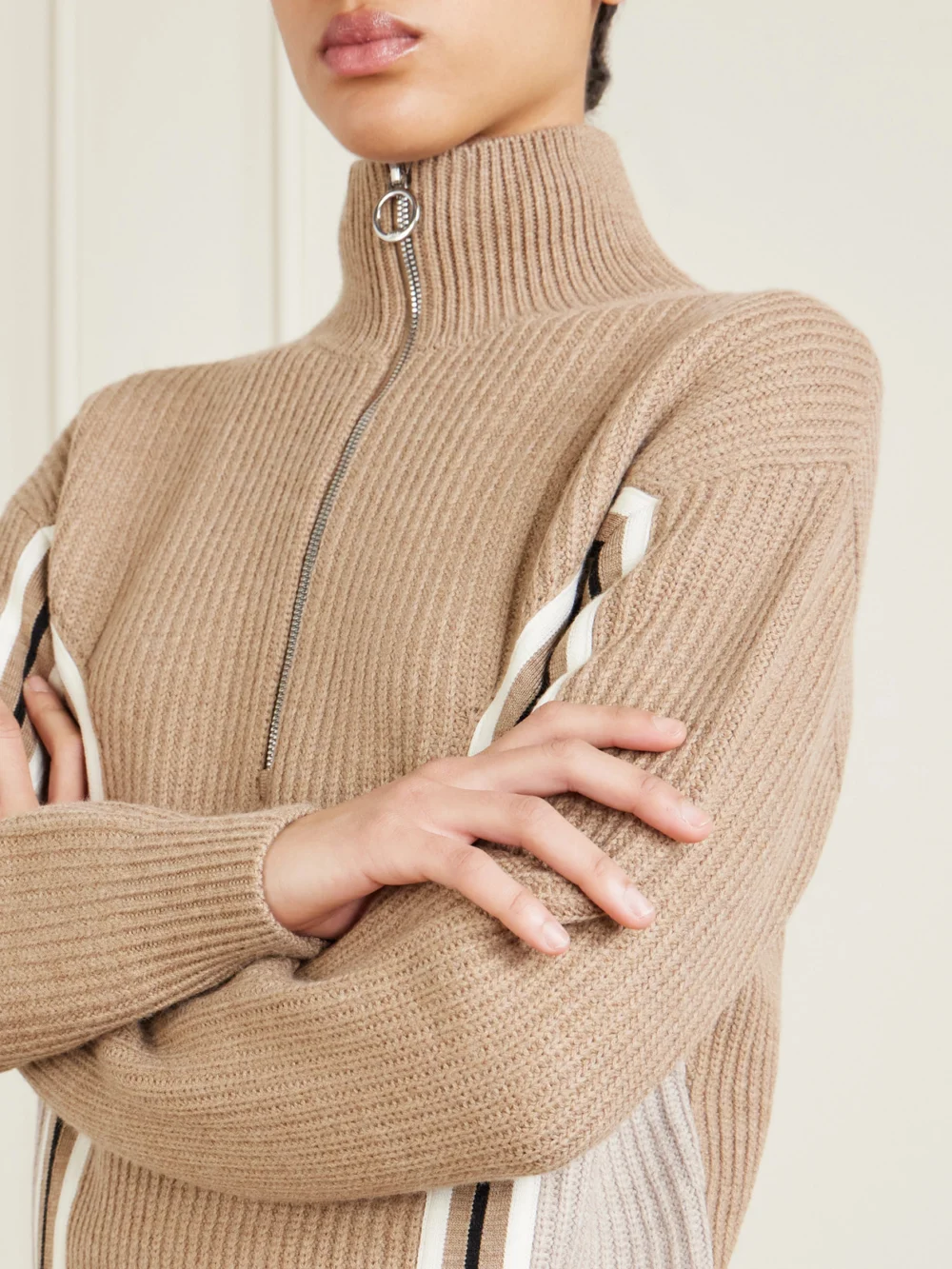 Close-up detail of the Fusalp Mirala Striped Ribbed Wool Sweater