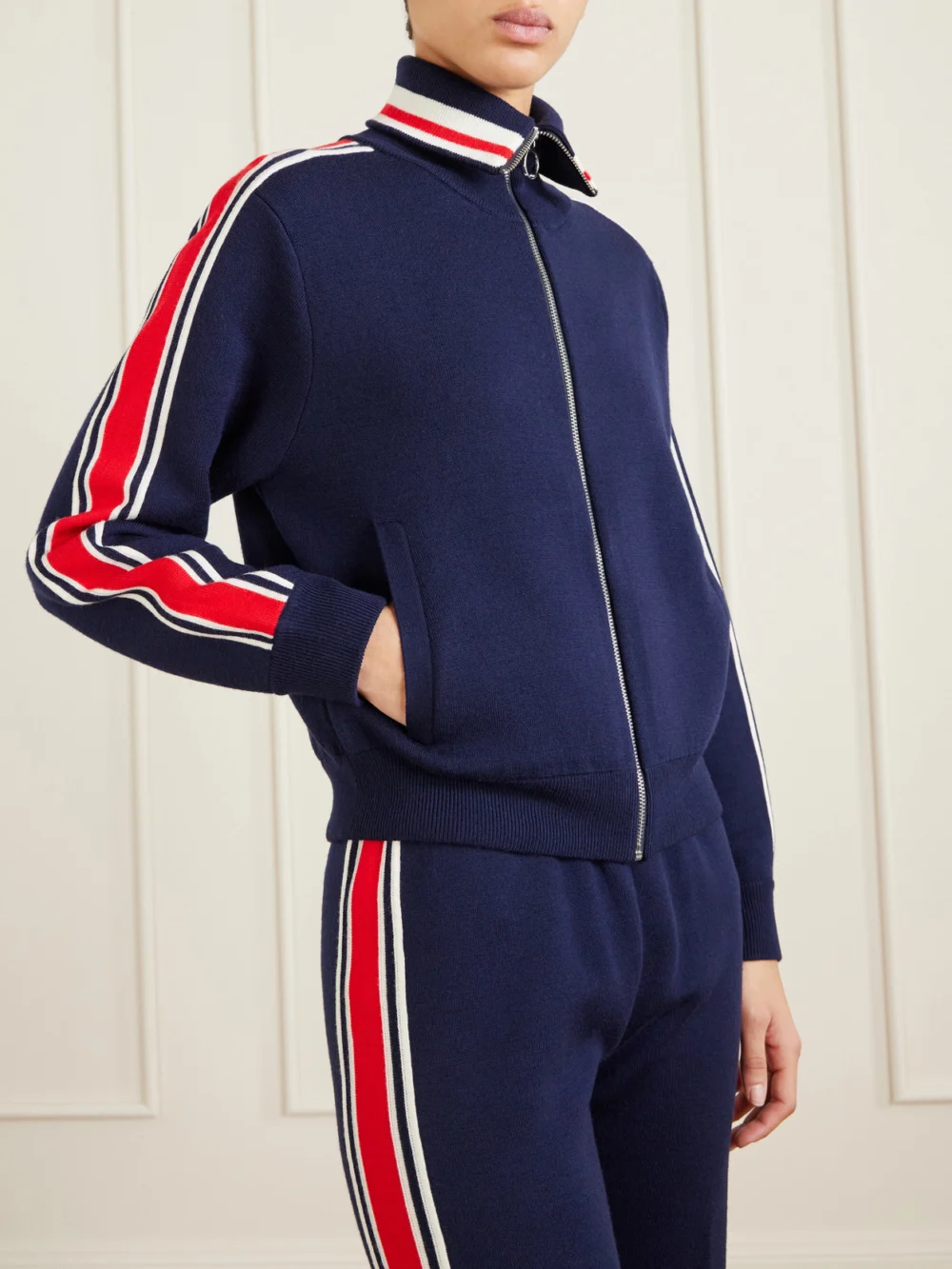 Close-up detail of the Fusalp Striped Wool-blend Zip-up Sweater