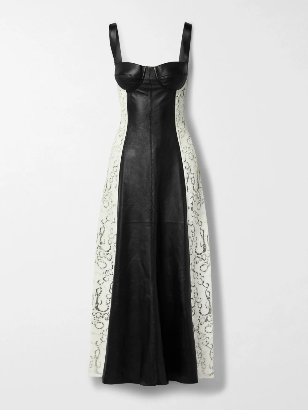 Gabriela Hearst Abami Paneled Lace Motif Leather Maxi Dress in black