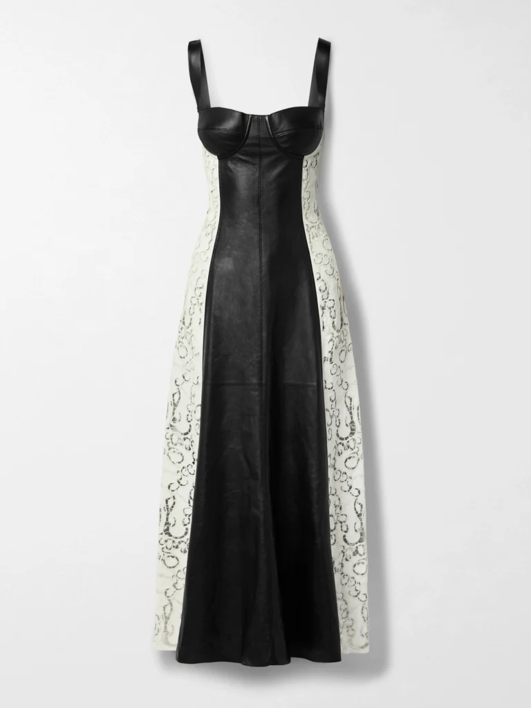 Gabriela Hearst Abami Paneled Lace Motif Leather Maxi Dress