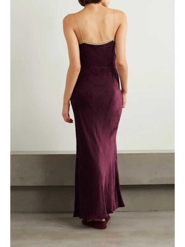 Back view of the Gabriela Hearst Adolphine Organic Silk-voile and Velvet Maxi Dress