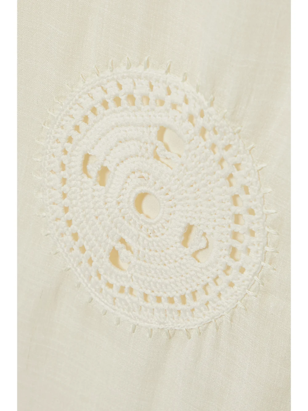 Close-up detail of the Gabriela Hearst Alex Crochet-trimmed Linen and Silk-blend Gauze Maxi Dress
