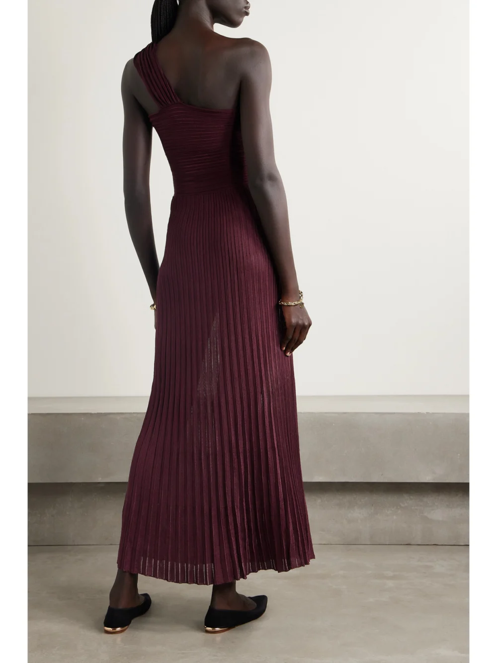 Back view of the Gabriela Hearst Altura One-shoulder Cutout Ribbed Silk-jersey Maxi Dress