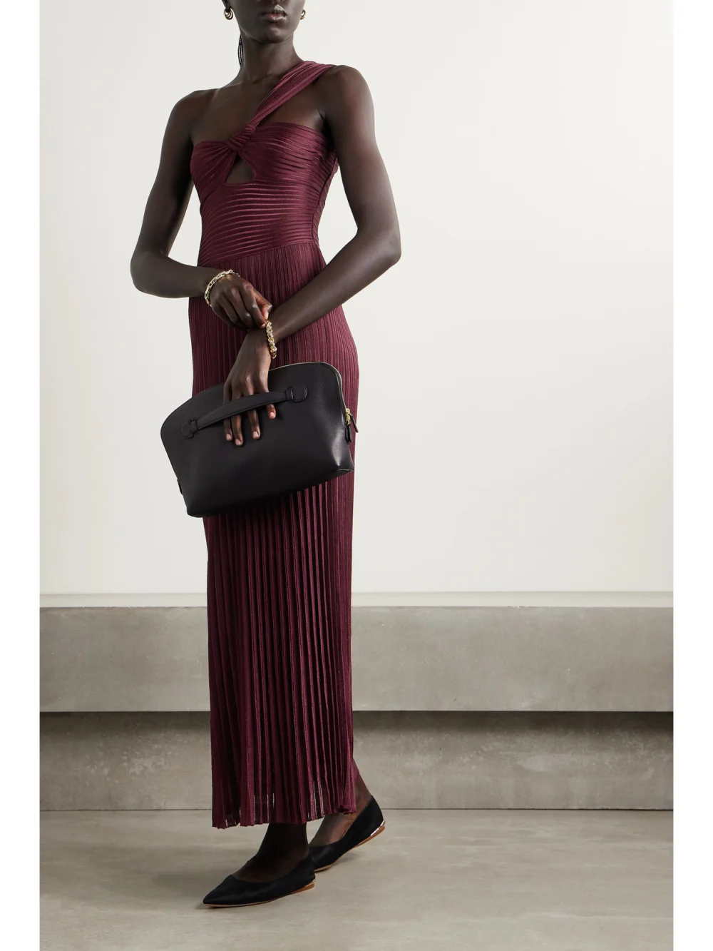 Gabriela Hearst Altura One-shoulder Cutout Ribbed Silk-jersey Maxi Dress, worn by a model