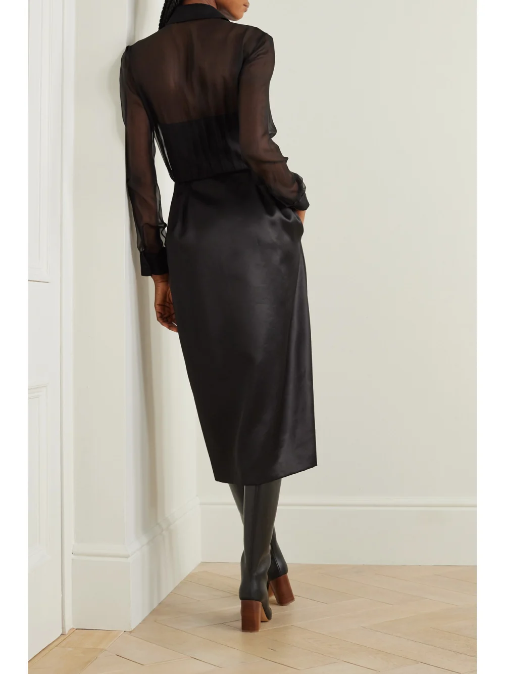 Back view of the Gabriela Hearst Beatrice Organic Wool and Silk-blend Satin-twill and Silk-chiffon Dress