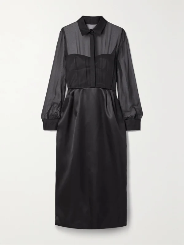 Gabriela Hearst Beatrice Organic Wool and Silk-blend Satin-twill and Silk-chiffon Dress