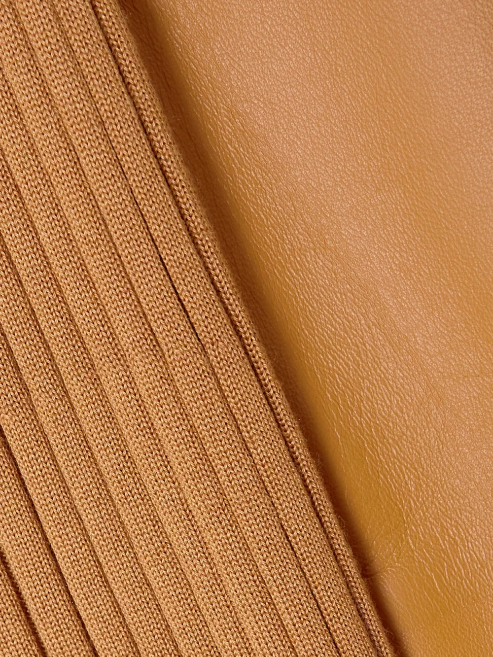 Close-up detail of the Gabriela Hearst Beko Ribbed Cashmere and Leather Mini Dress