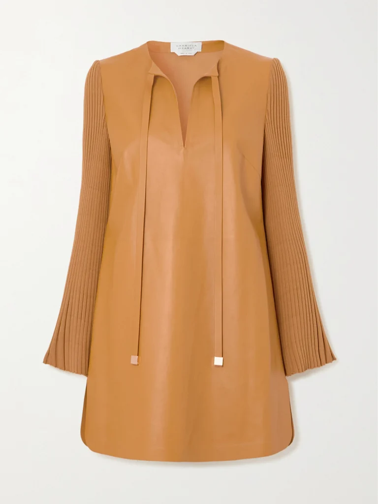 Gabriela Hearst Beko Ribbed Cashmere and Leather Mini Dress