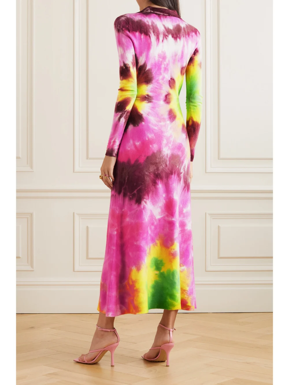 Back view of the Gabriela Hearst Beryl Tie-dyed Cashmere and Silk-blend Midi Dress