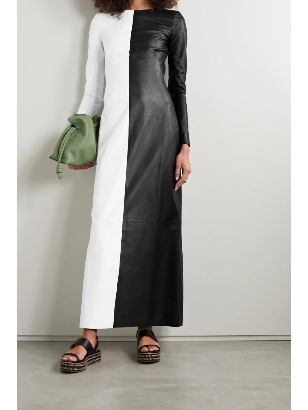 Gabriela Hearst Currie Cutout Two-tone Leather Maxi Dress, worn by a model