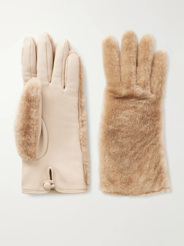 Gabriela Hearst Eglantina Leather-trimmed Shearling Gloves
