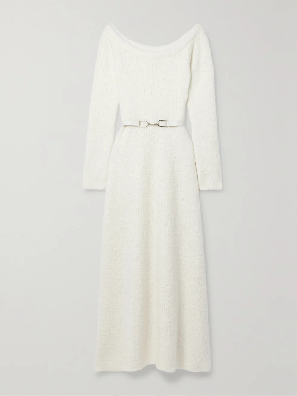 Gabriela Hearst Gertrude Belted Organic Cashmere and Silk-blend Bouclé Maxi Dress in ivory
