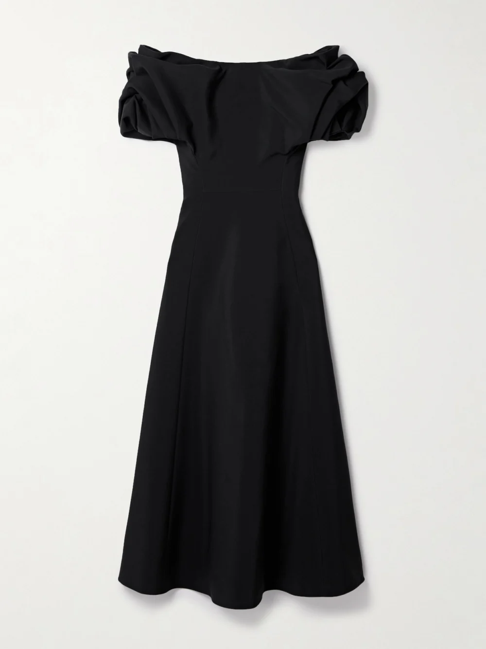 Gabriela Hearst Gwyneth Off-the-shoulder Gathered Silk and Wool-blend Midi Dress in black