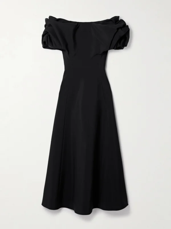 Gabriela Hearst Gwyneth Off-the-shoulder Gathered Silk and Wool-blend Midi Dress