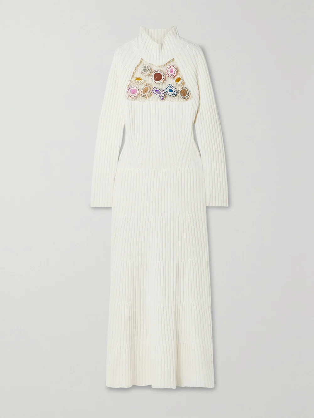 Gabriela Hearst Juana Embellished Cutout Ribbed Cashmere Maxi Dress in ivory
