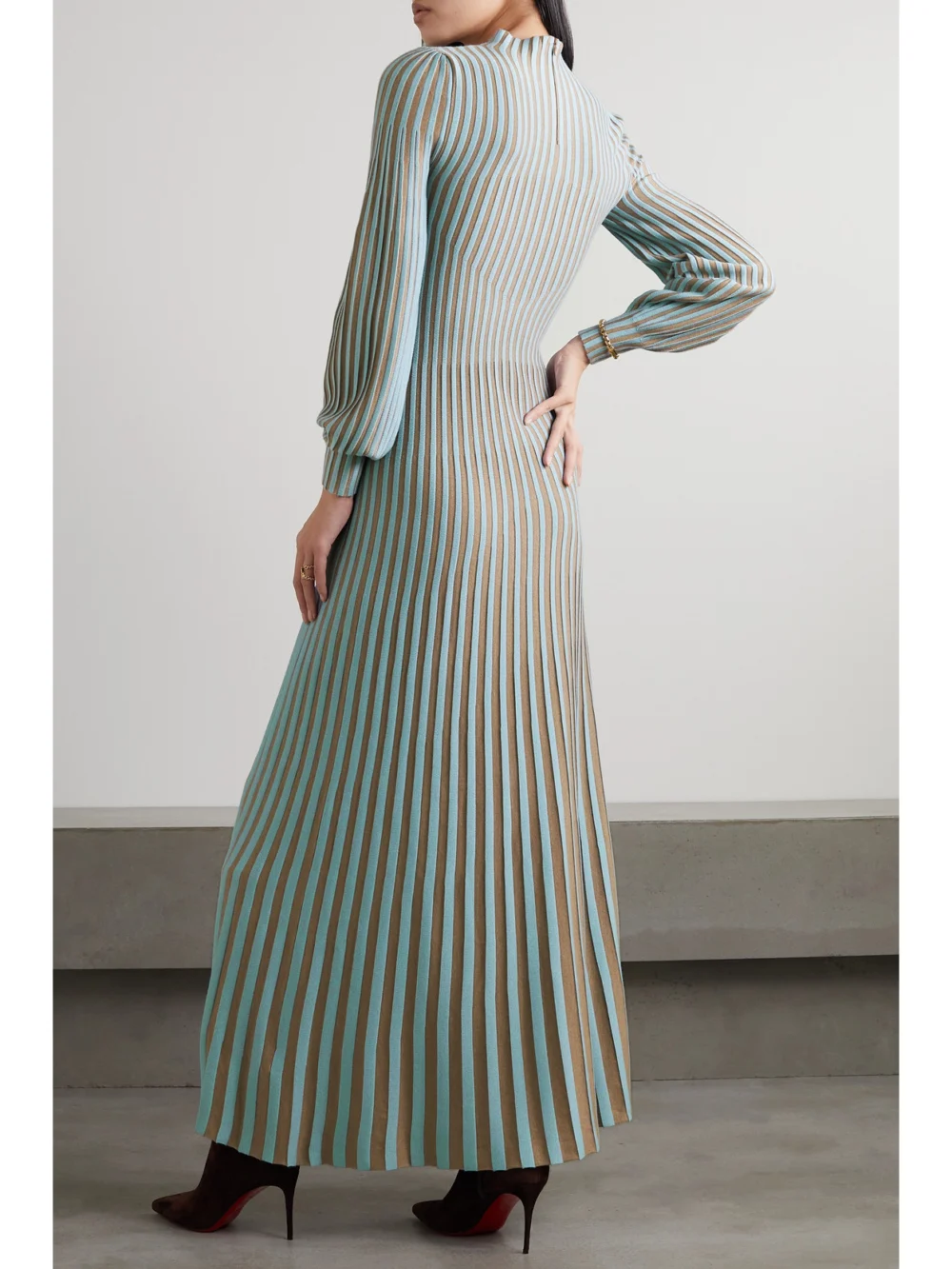 Back view of the Gabriela Hearst Lee Striped Silk and Cashmere-blend Maxi Dress