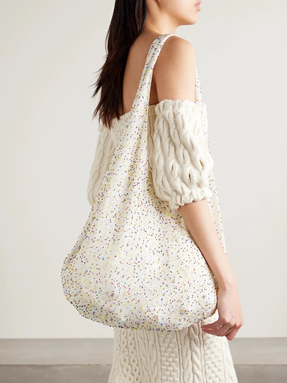 Gabriela Hearst Manasa Bead-embellished Cashmere Shoulder Bag, styled view