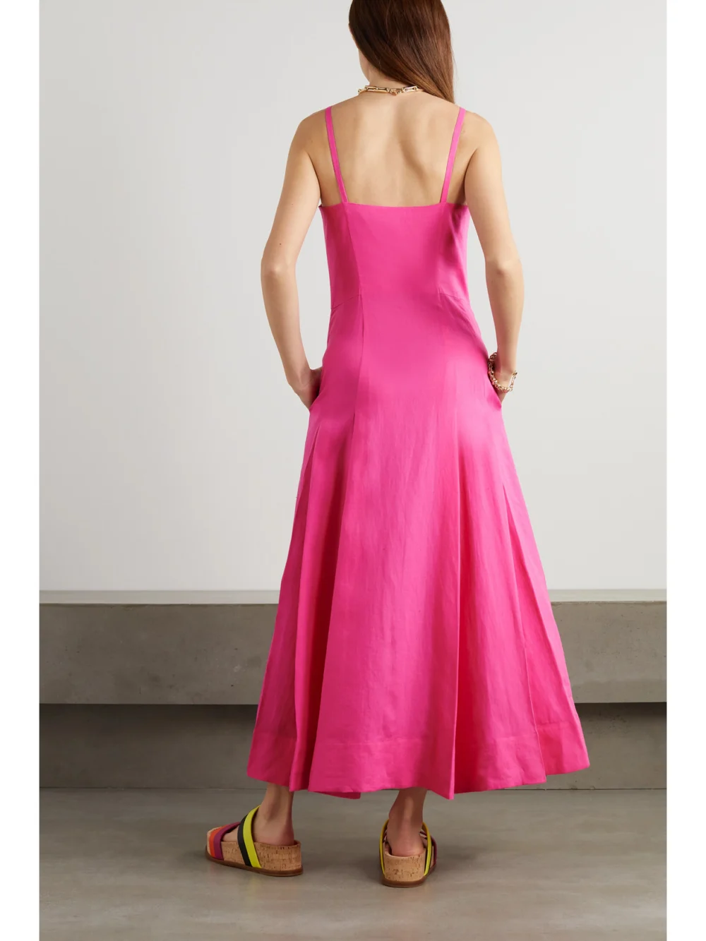 Back view of the Gabriela Hearst Margritte Pleated Linen Midi Dress