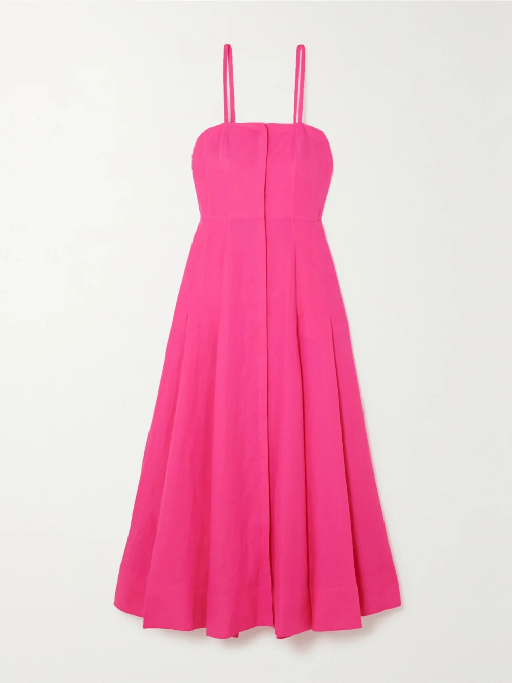 Gabriela Hearst Margritte Pleated Linen Midi Dress in bright pink