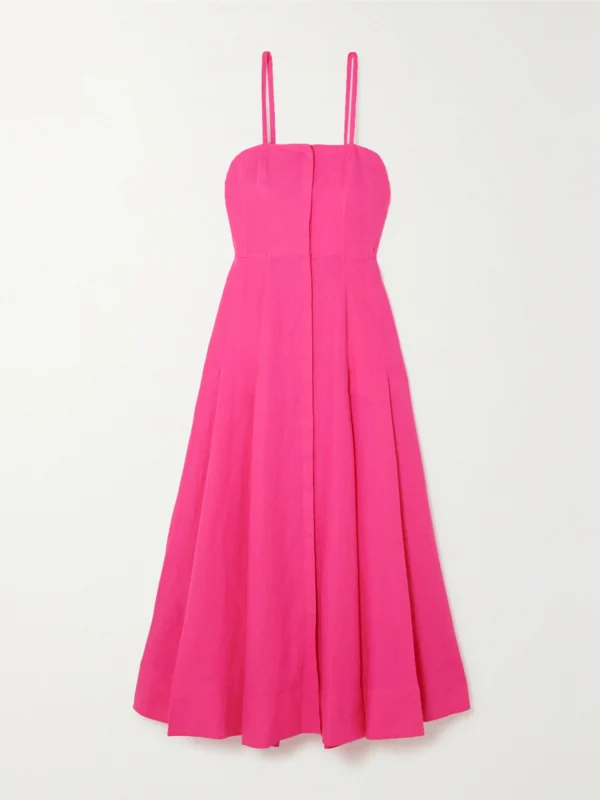 Gabriela Hearst Margritte Pleated Linen Midi Dress