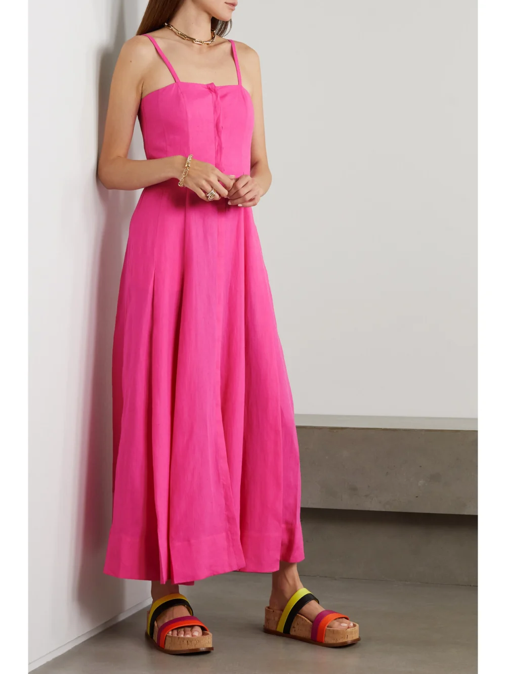 Gabriela Hearst Margritte Pleated Linen Midi Dress, worn by a model
