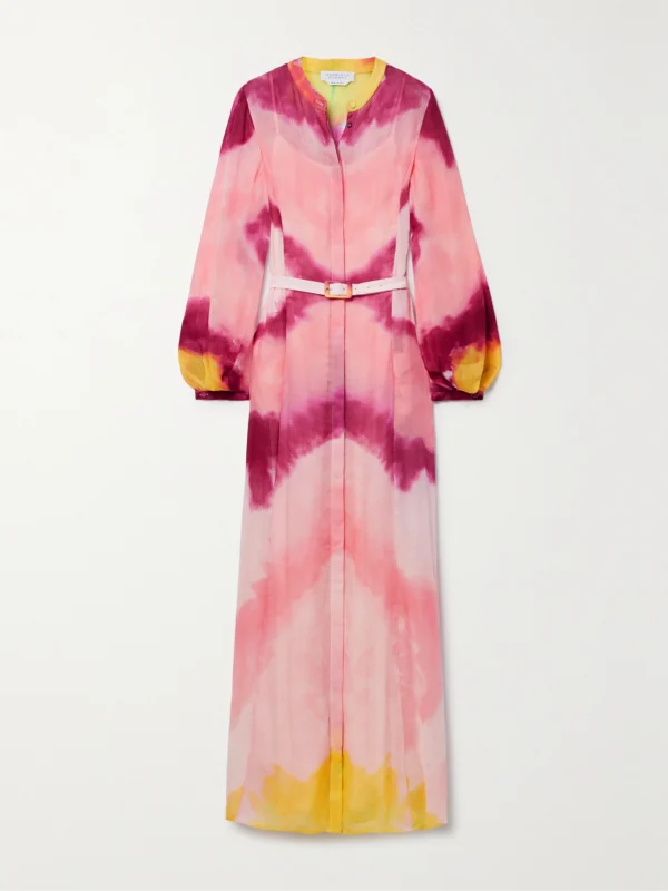 Gabriela Hearst Massey Belted Tie-dyed Cashmere Maxi Dress