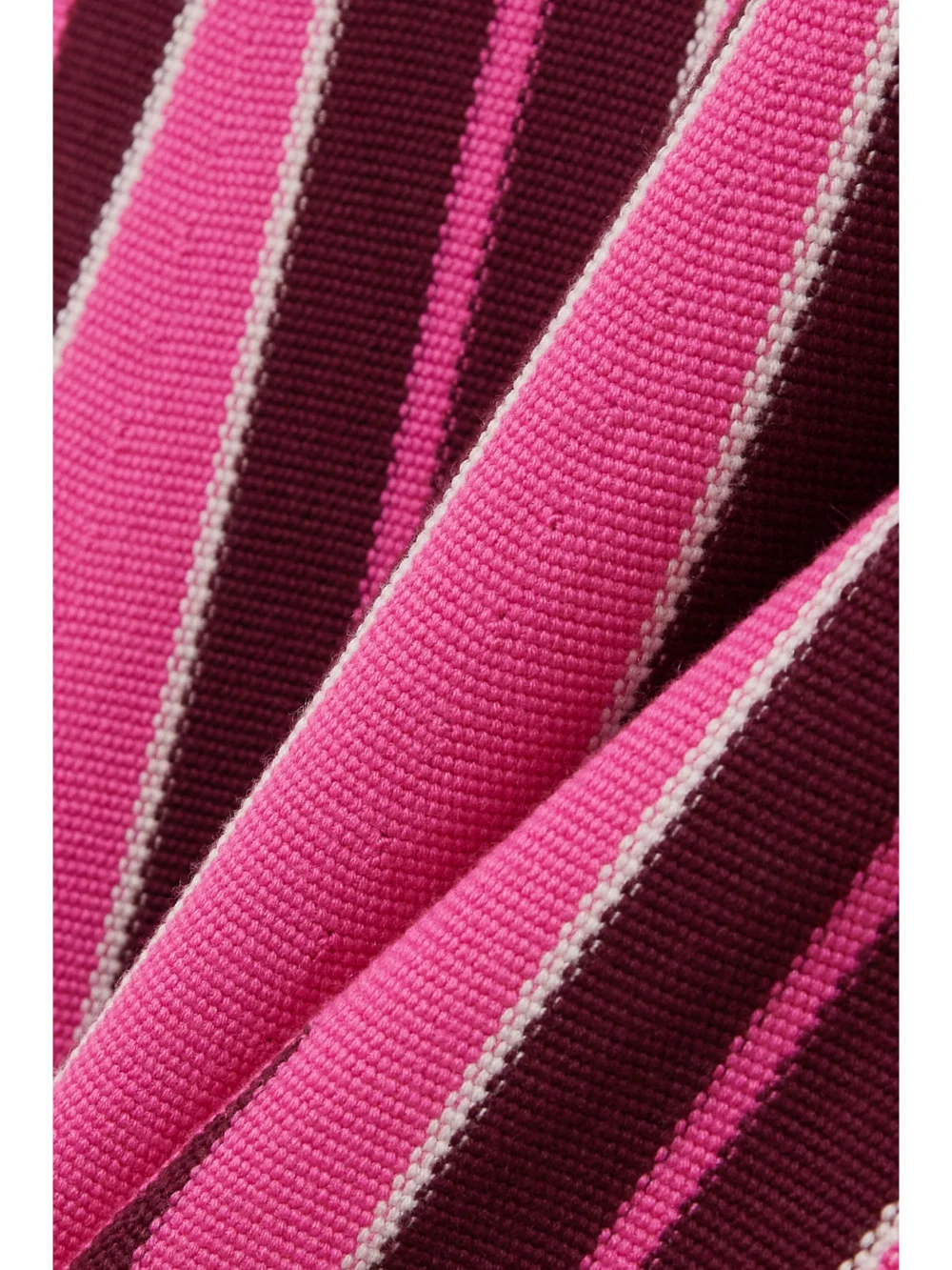 Close-up detail of the Gabriela Hearst Medea Off-the-shoulder Striped Wool Maxi Dress