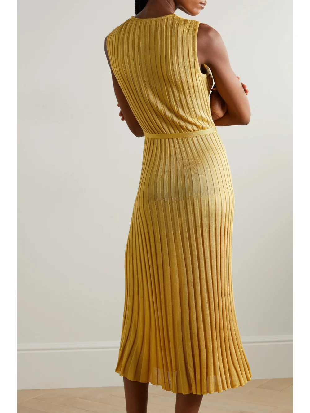 Back view of the Gabriela Hearst Meier Belted Ribbed Silk Midi Dress