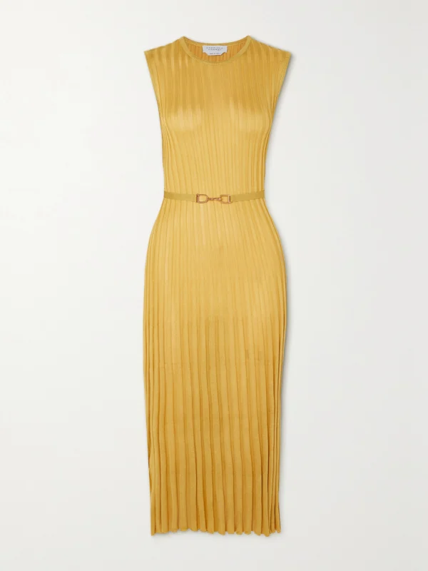 Gabriela Hearst Meier Belted Ribbed Silk Midi Dress