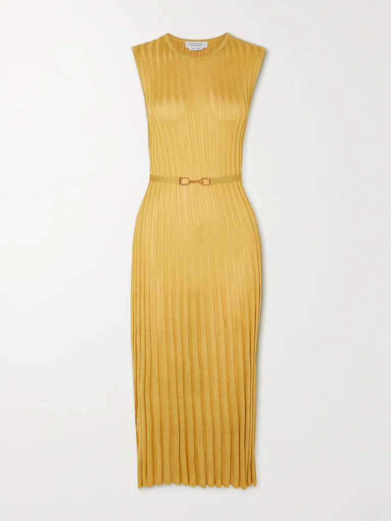 Gabriela Hearst Meier Belted Ribbed Silk Midi Dress