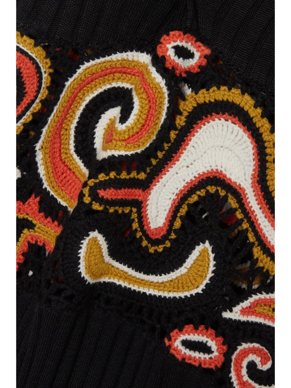 Close-up detail of the Gabriela Hearst Mila Crochet-paneled Ribbed Cashmere and Silk-blend Maxi Dress