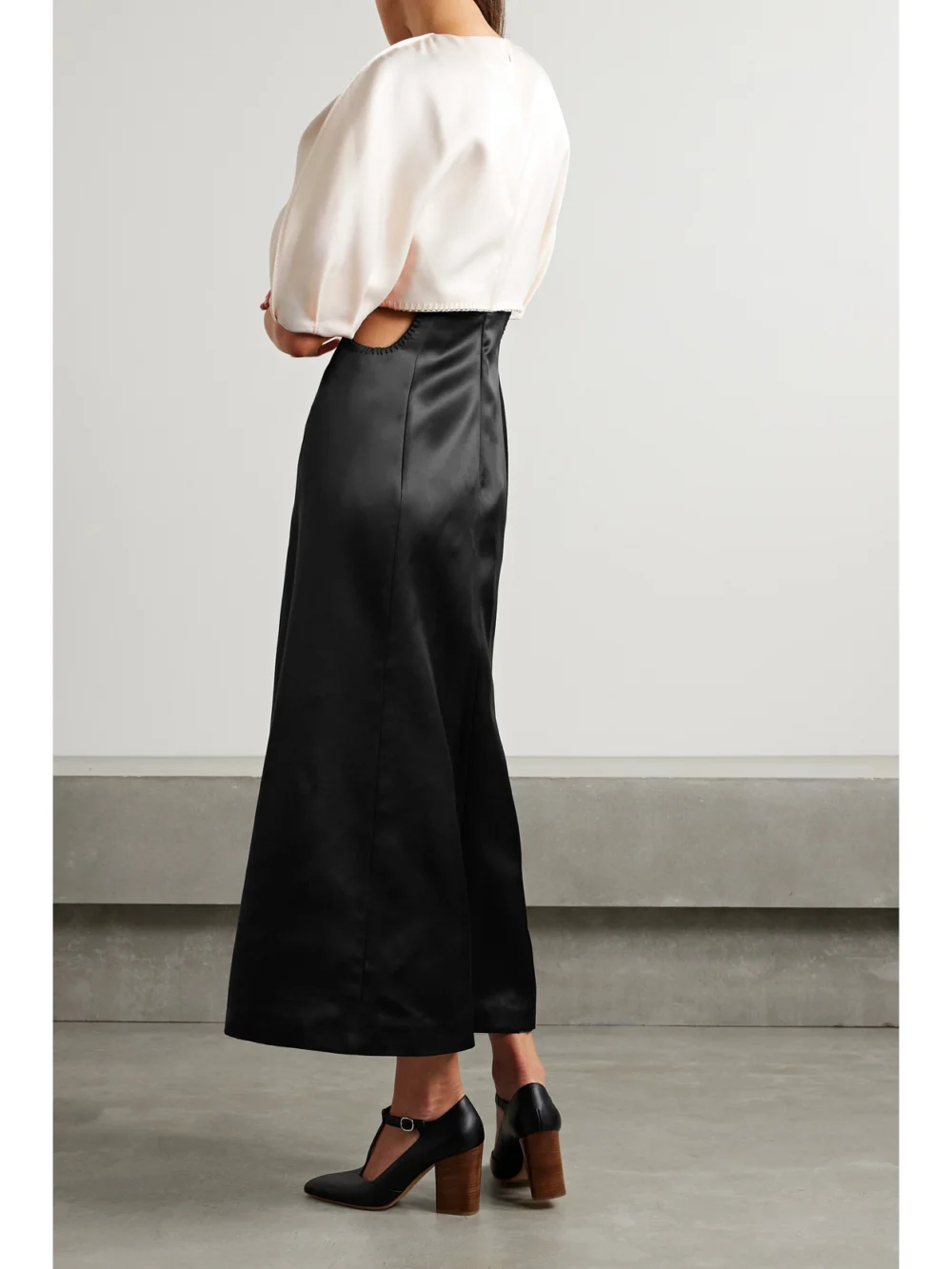Back view of the Gabriela Hearst Monod Cutout Wool and Silk-blend Duchesse-satin Maxi Dress