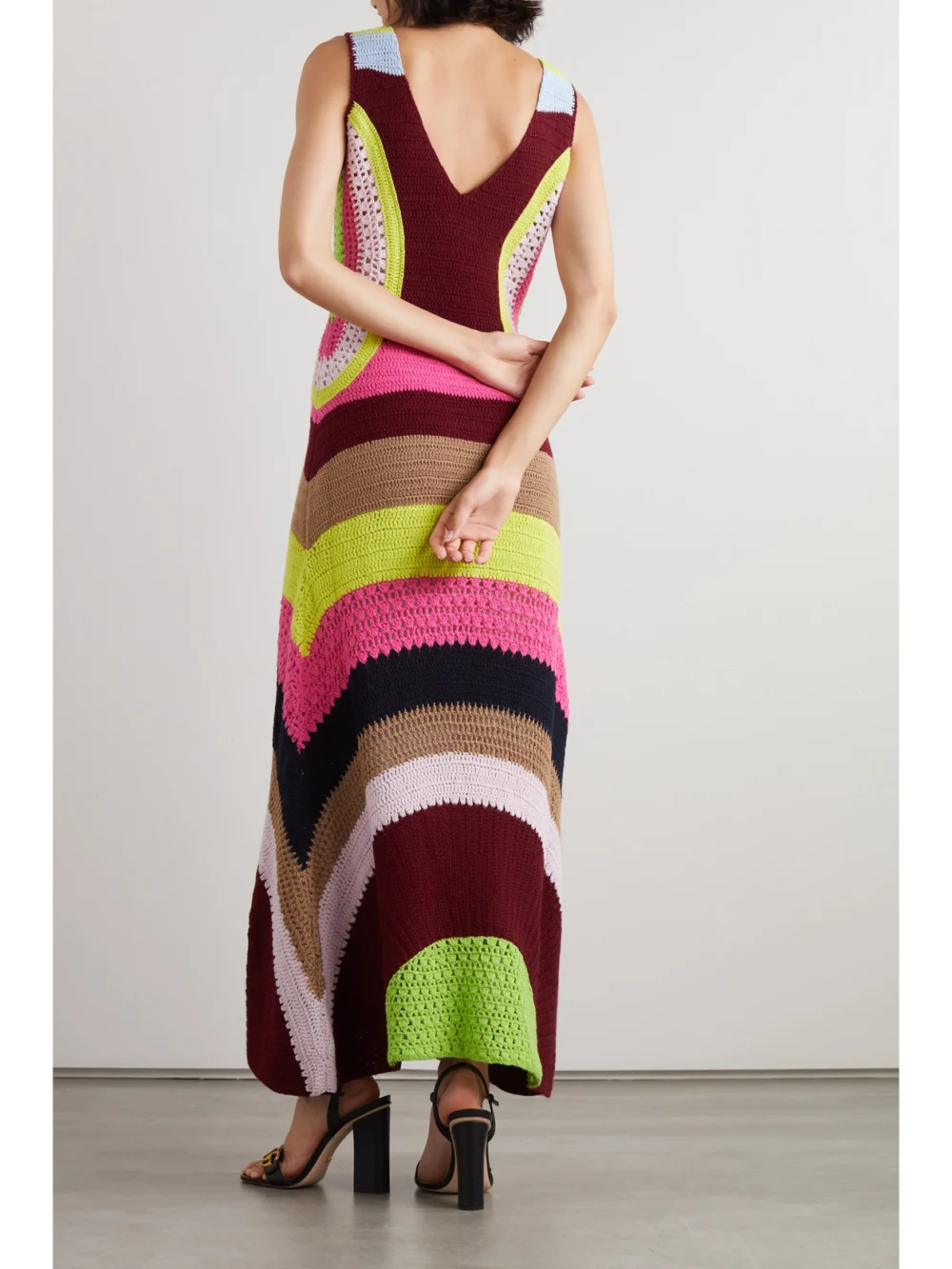 Back view of the Gabriela Hearst Ocon Striped Wool and Cashmere-blend Maxi Dress
