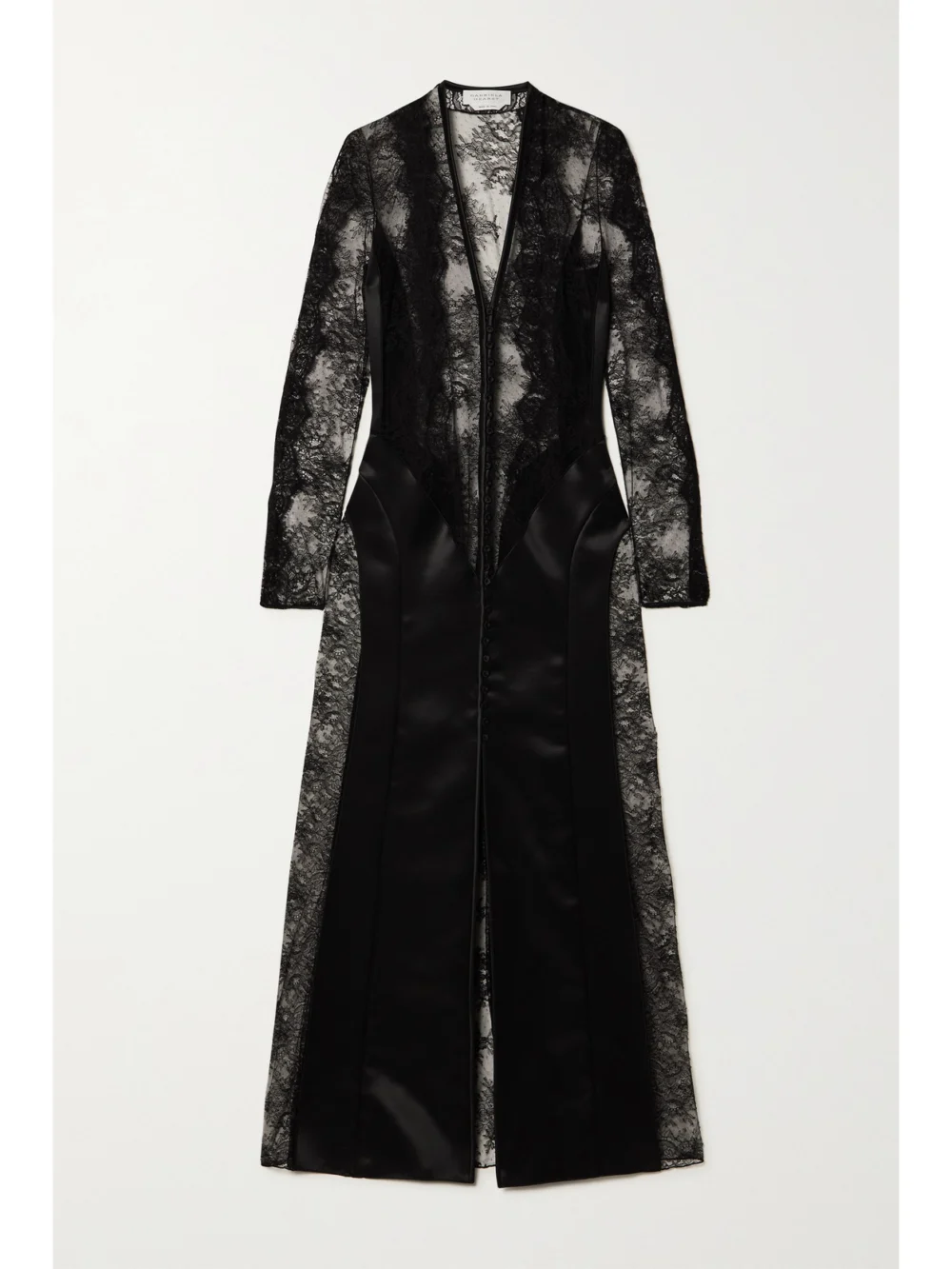 Gabriela Hearst Yernard Paneled Wool and Silk-blend Satin and Lace Maxi Dress in black