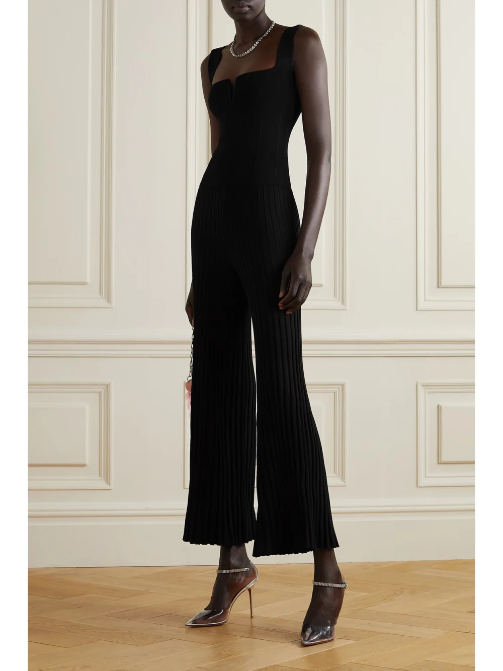 Galvan Atalanta Ribbed-knit Jumpsuit, worn by a model