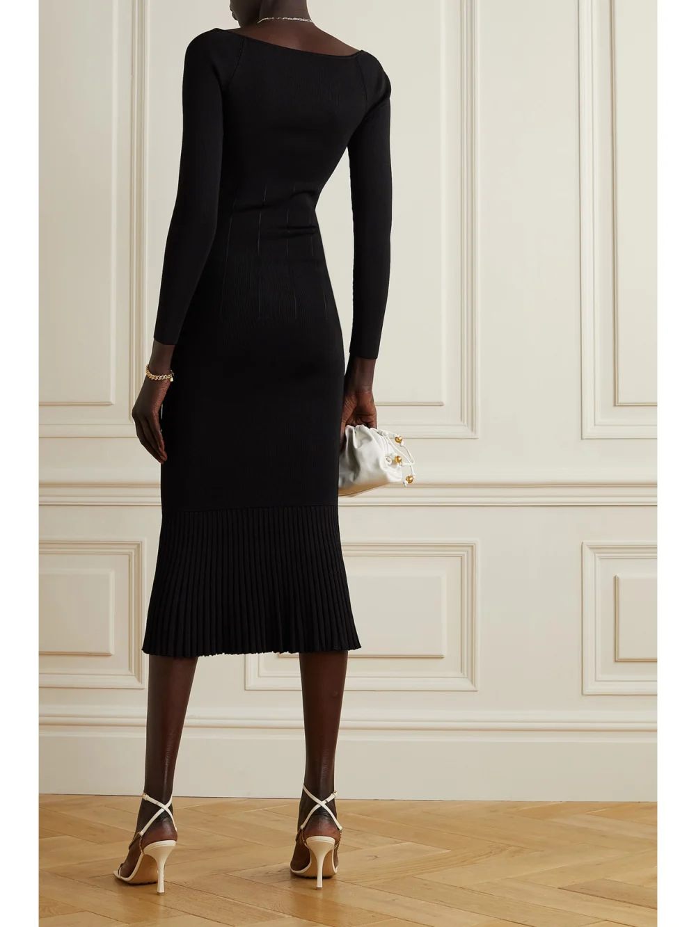 Back view of the Galvan Atalanta Ribbed-knit Midi Dress