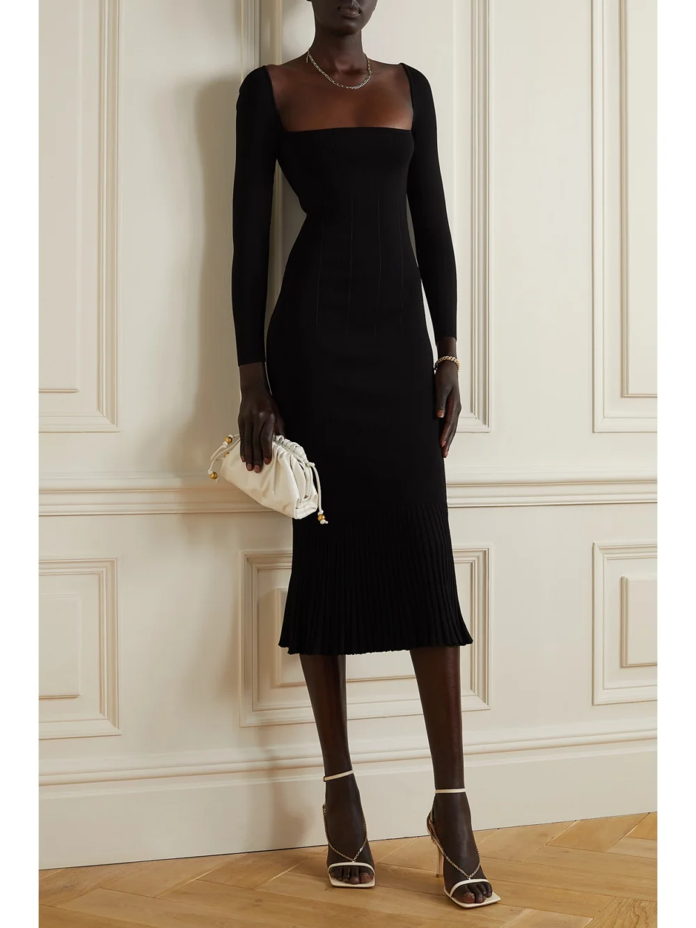 Galvan Atalanta Ribbed-knit Midi Dress, worn by a model