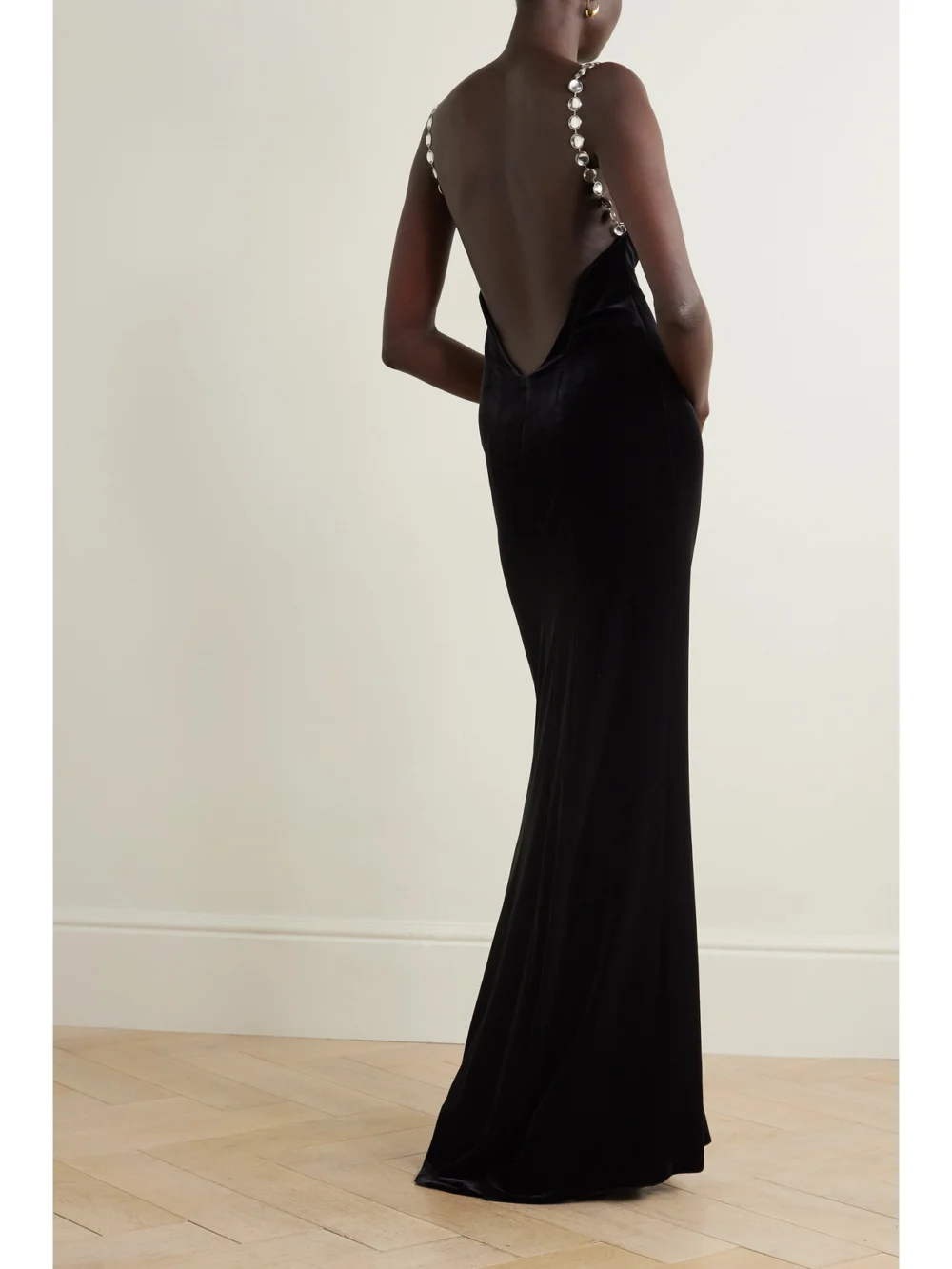 Back view of the Galvan Avedon Globe Crystal-embellished Velvet Gown