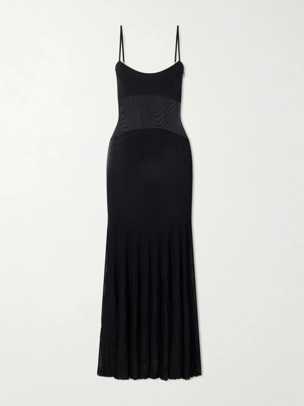 Galvan Belladonna Mesh-trimmed Ribbed-knit Gown in black