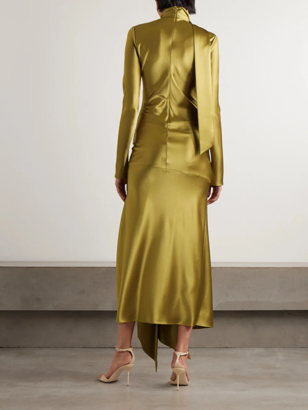 Back view of the Galvan Emilie Tie-detailed Satin Gown