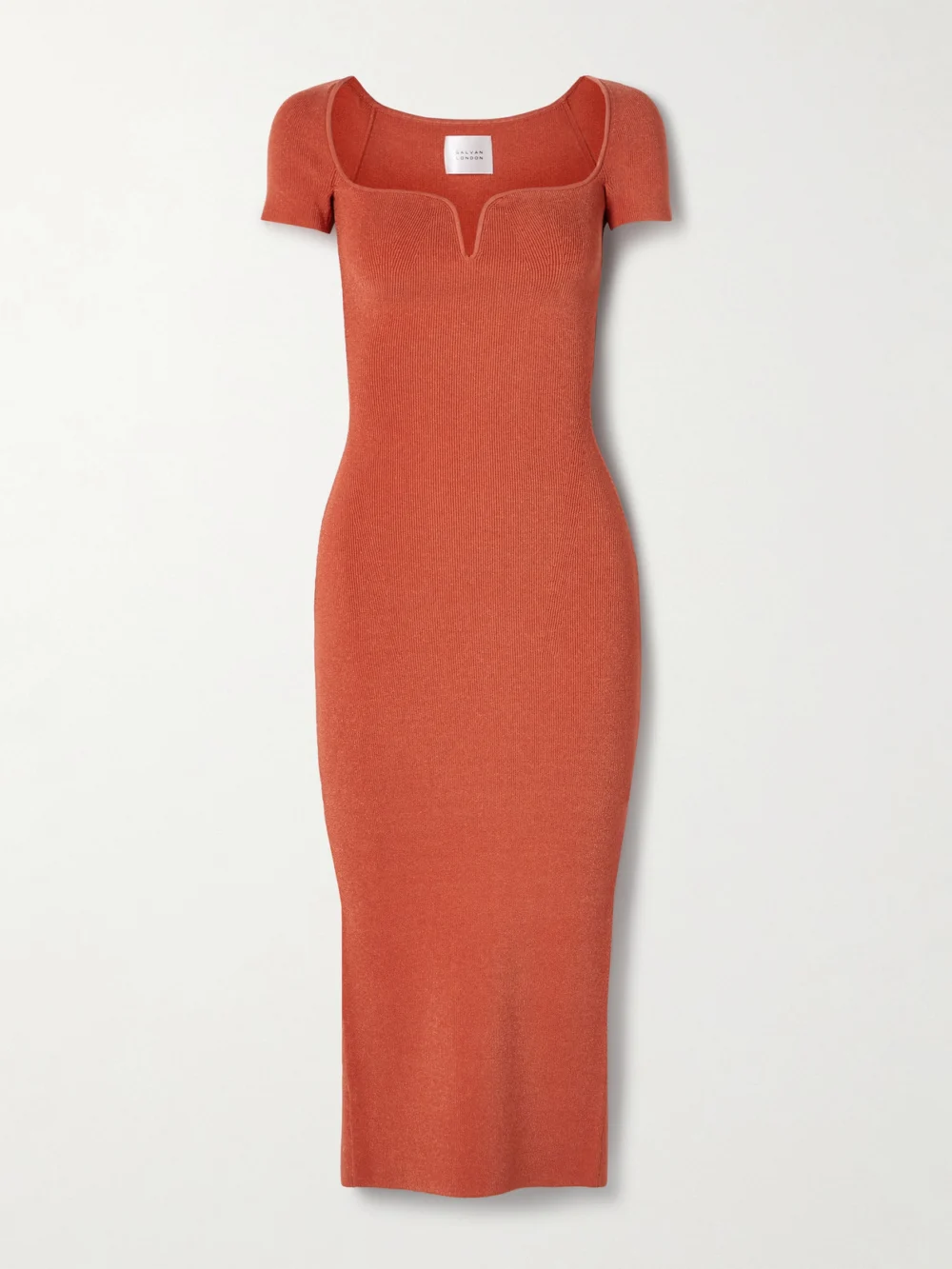 Galvan Gaia Metallic Ribbed-knit Midi Dress in coral
