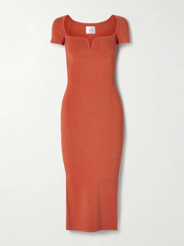 Galvan Gaia Metallic Ribbed-knit Midi Dress