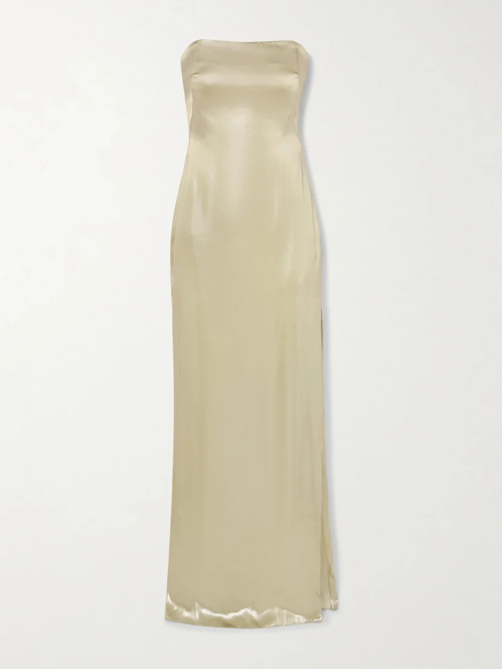 Galvan Galvanized Strapless Metallic Satin Gown in platinum