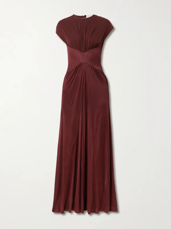 Galvan Gathered Satin-jersey Gown