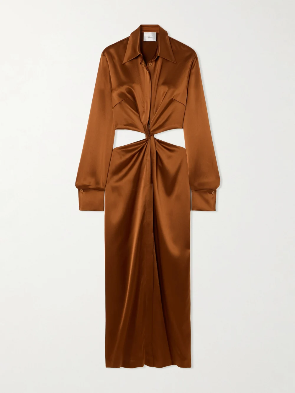 Galvan Hock Twist-front Cutout Satin Maxi Dress in brown