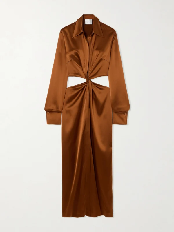 Galvan Hock Twist-front Cutout Satin Maxi Dress
